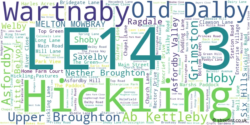 A word cloud for the LE14 3 postcode